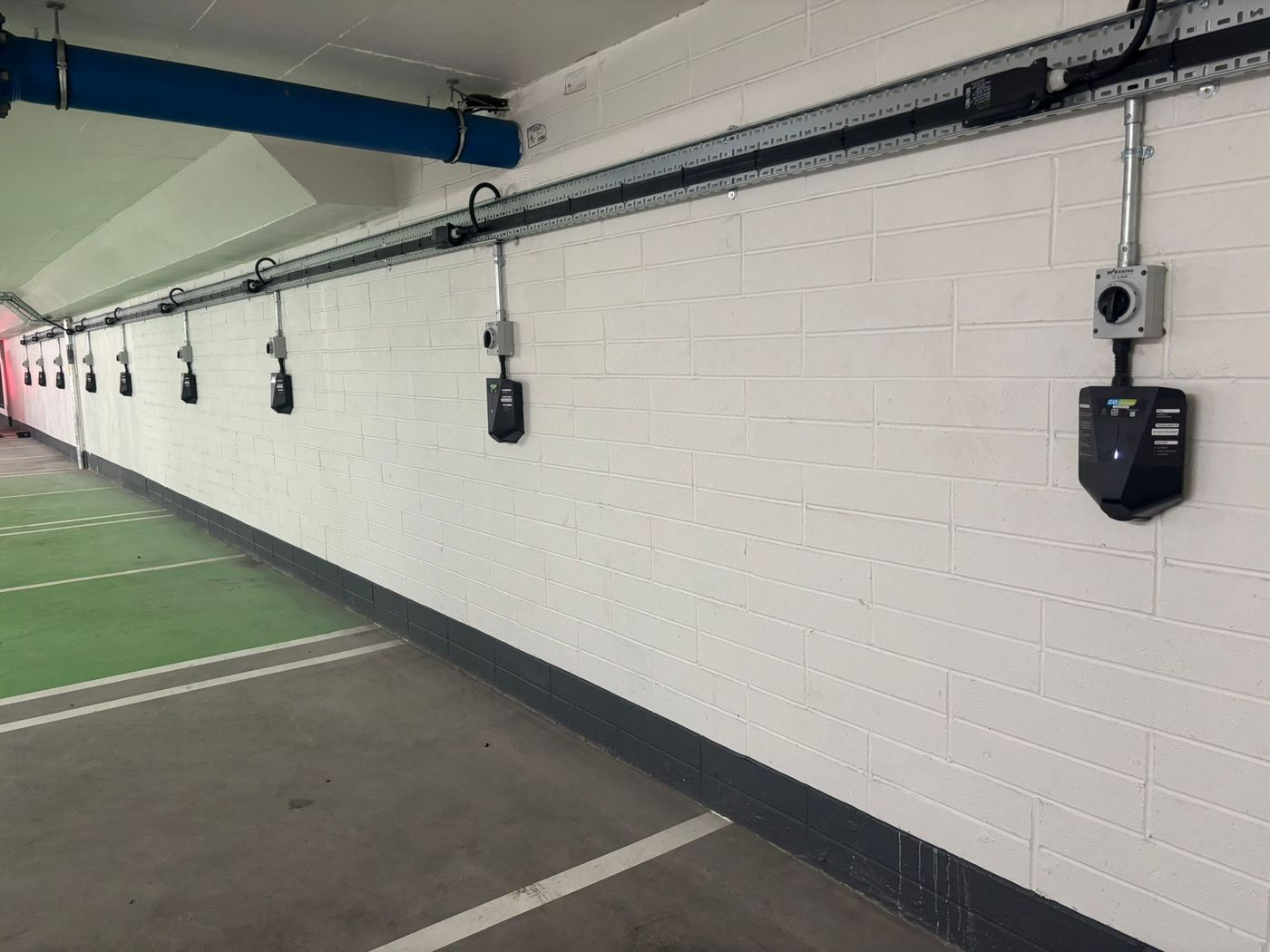 EV chargers installed in a car park
